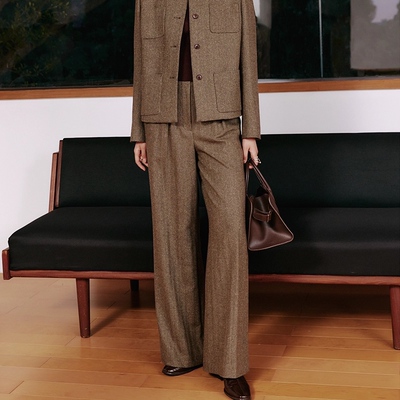人字呢阔腿裤显瘦女长裤