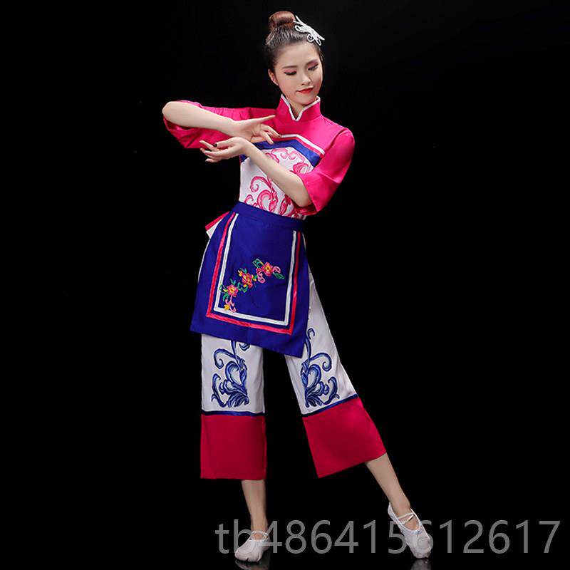 正品庆嫂5出服女2阿02新款东北大花布演采茶女民族舞蹈服装秧歌服