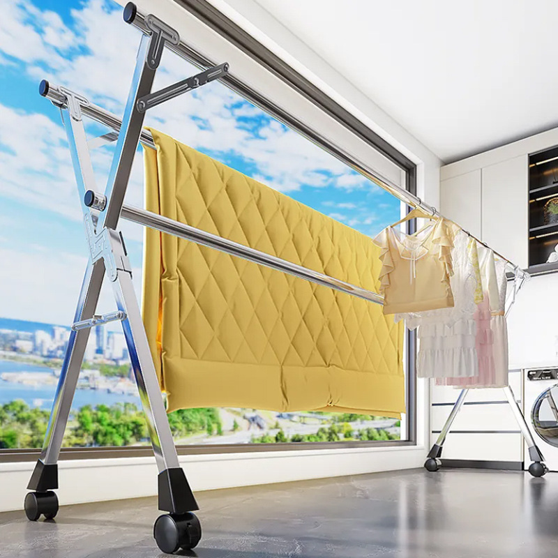 不锈钢折叠晾衣架落地室内外阳台卧室凉衣架晒被子神器家用晾衣杆
