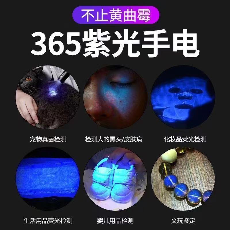 厂家直销紫光UV手电筒验钞灯365猫藓灯鉴别翡翠照玉石手电筒细菌