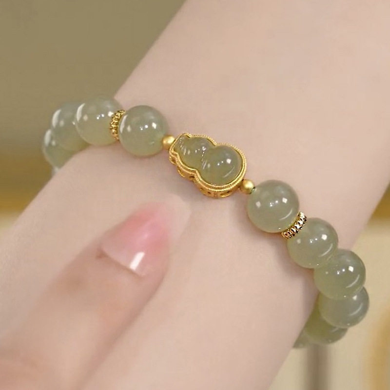 朱砂手串女本命年平安葫芦金镶玉手链福禄生财古风串珠子夏季饰品