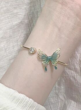 新中式绿色蝴蝶手镯2023小众设计感中国风气质饰品女闺蜜手饰