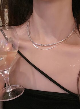 碎银子极细项链轻奢小众设计双层细闪叠戴锁骨链女高级感颈链配饰