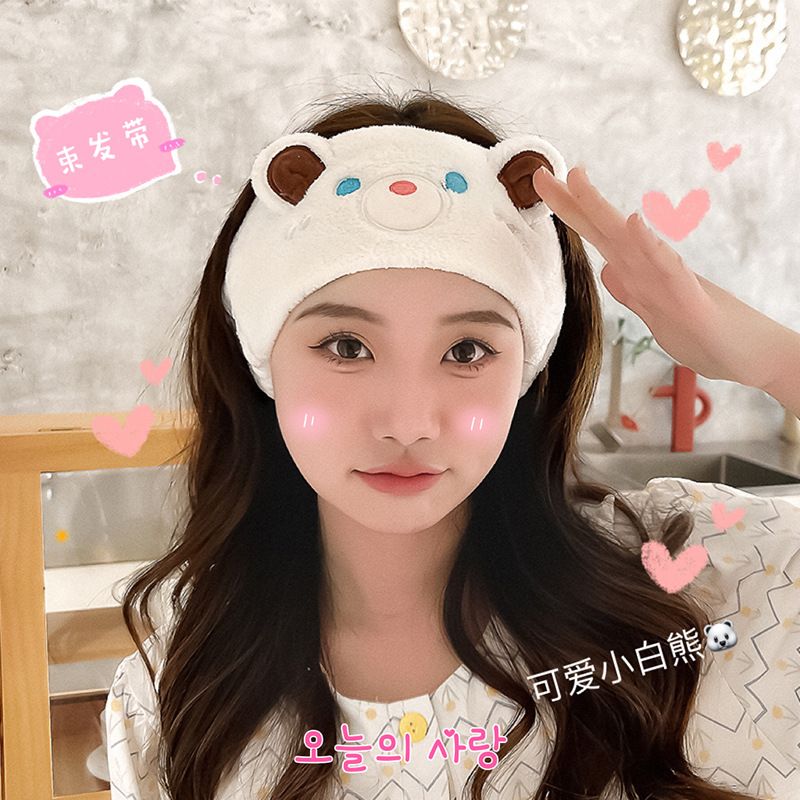 新款日韩卡通小熊毛绒洗脸宽边束发带女网红发箍发卡可爱头饰发饰