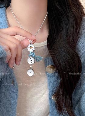 冬日小雪人~可爱卡通圣诞雪人围巾项链新款高级秋冬毛衣链卫衣链