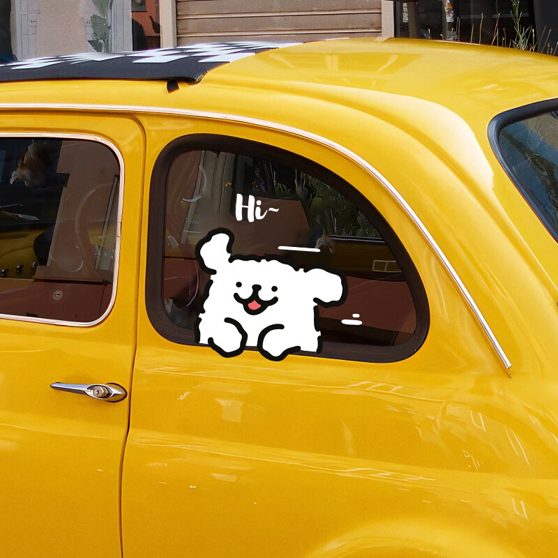 新款2025白色线条小狗车贴汽车对联三角窗车贴车窗贴纸创意装饰贴