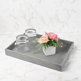 树脂带手柄托盘长方形盘子 复古拉手托盘带把手 餐具酒店茶杯餐盘