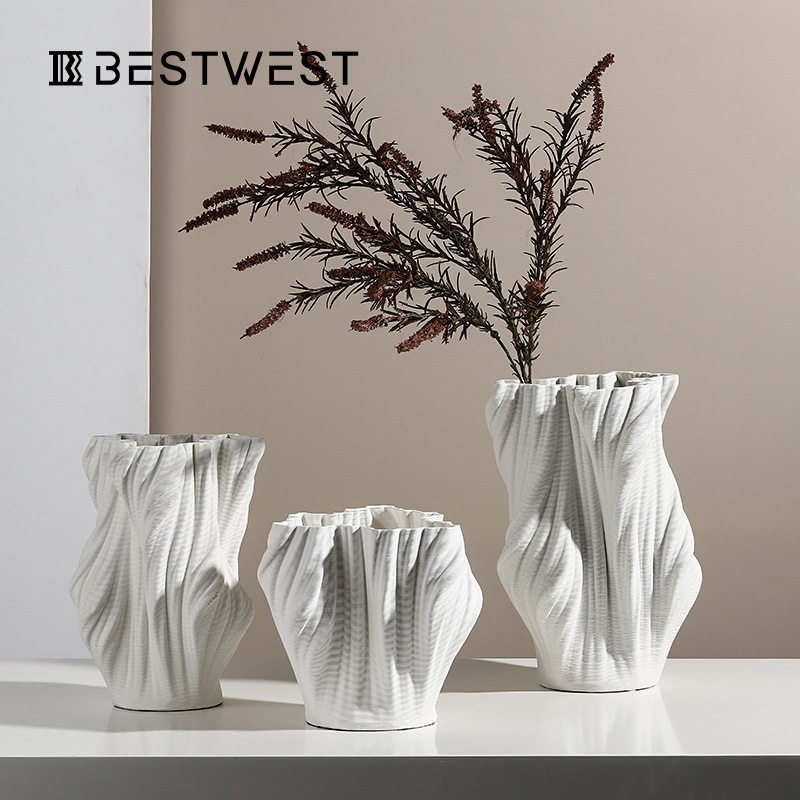 Best west 简约白色不规则陶瓷花瓶家居软装样板间3D打印花盆摆件,模玩/动漫/周边/娃圈三坑/桌游,文化/体育周边,淘宝优惠券,粉丝福利购,淘宝优惠卷