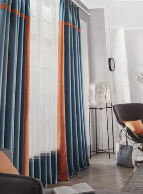 窗帘成品批发拼接麻料美式简约卧室阳台书房高遮光窗帘布拼接工艺