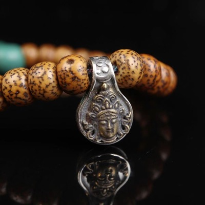 s925纯银绿度母卡子侧挂夹子配件双面度母吊坠挂件diy108念珠佛珠