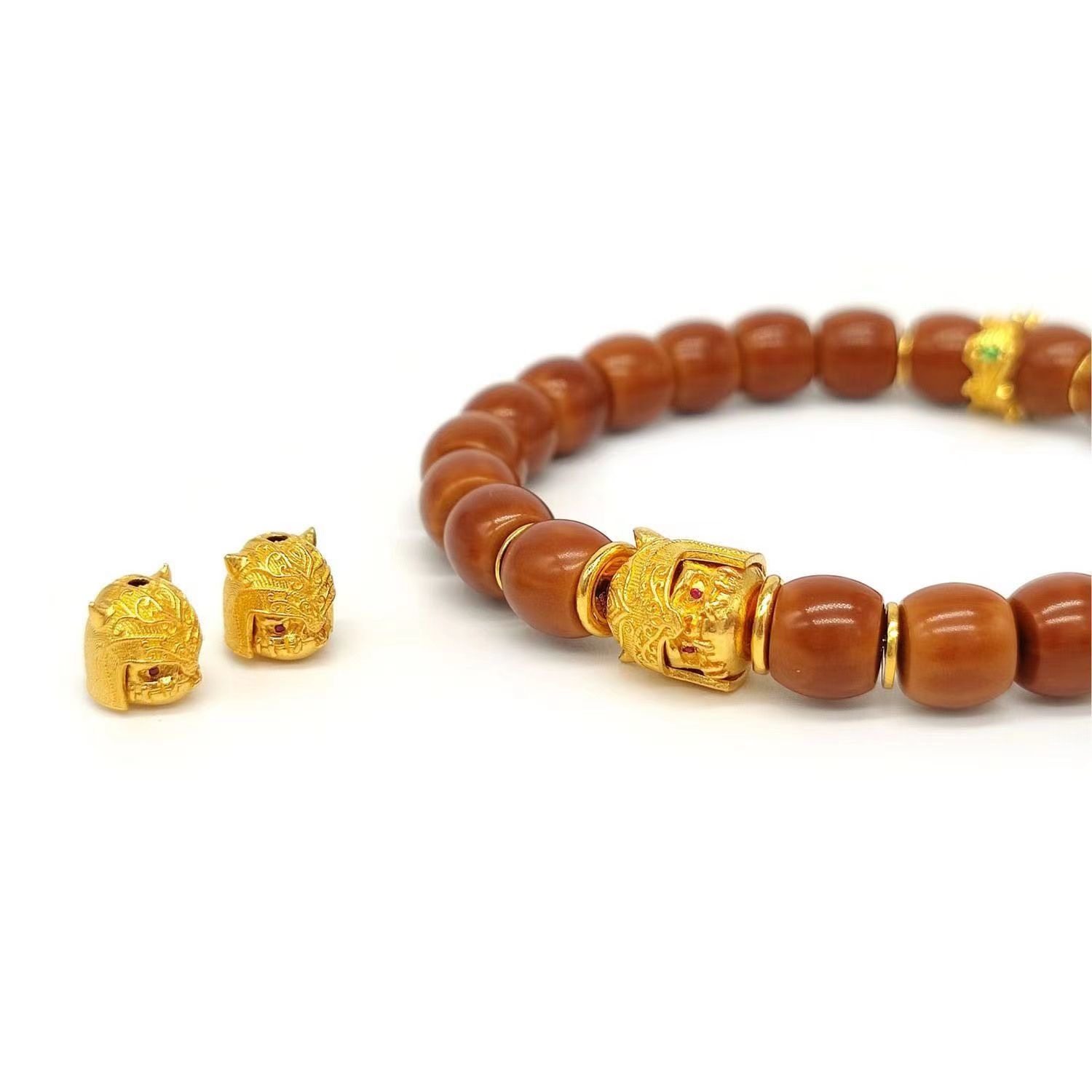 925纯银镀金金武士阿呆腰珠隔珠尸陀林主顶珠文玩配珠diy108佛珠