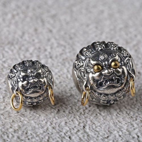 S925纯银大黑天隔珠做旧工艺背云线束文玩配饰diy108手持佛珠手串