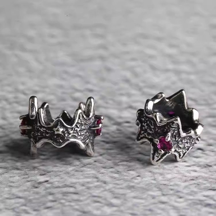 S925纯银荆棘王冠卡环卡扣复古做旧工艺镶钻夜王皇冠隔片垫片配件