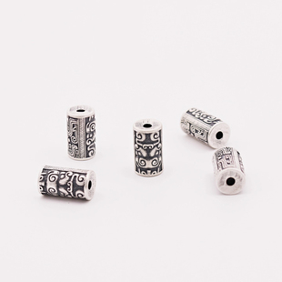 925纯银饕餮兽面纹桶珠纯手工文玩配珠复古做旧雕刻隔珠珠串顶珠