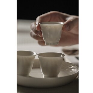 中式草木灰条纹品茗杯手工陶瓷茶杯功夫茶具闻香杯小号单杯