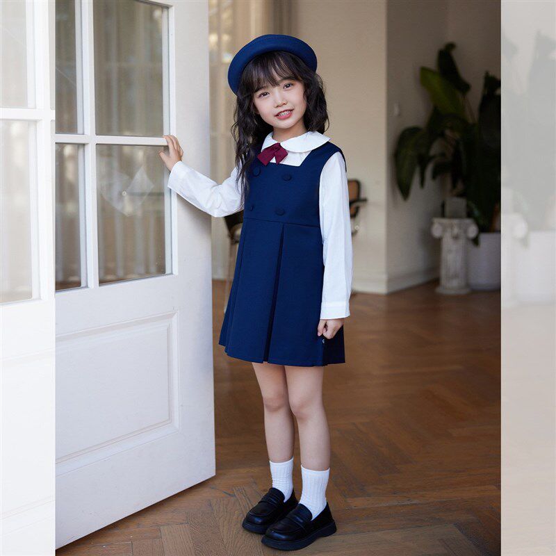 女童JK制服背心裙儿童2024夏季新款女宝宝学院风短袖连衣裙两件套