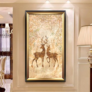 欧式 饰画竖版 风挂画走廊过道尽头壁画客厅油画麋鹿 入户玄关装 美式