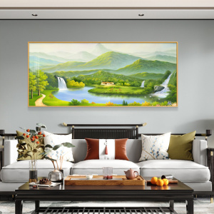 聚宝盆山水画客厅挂画沙发背景墙装饰画招财风景油画手绘壁画大气
