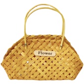 木片手提竹编篮子编织野餐篮花篮田园风摆件装 饰竹编花艺鲜花拍照