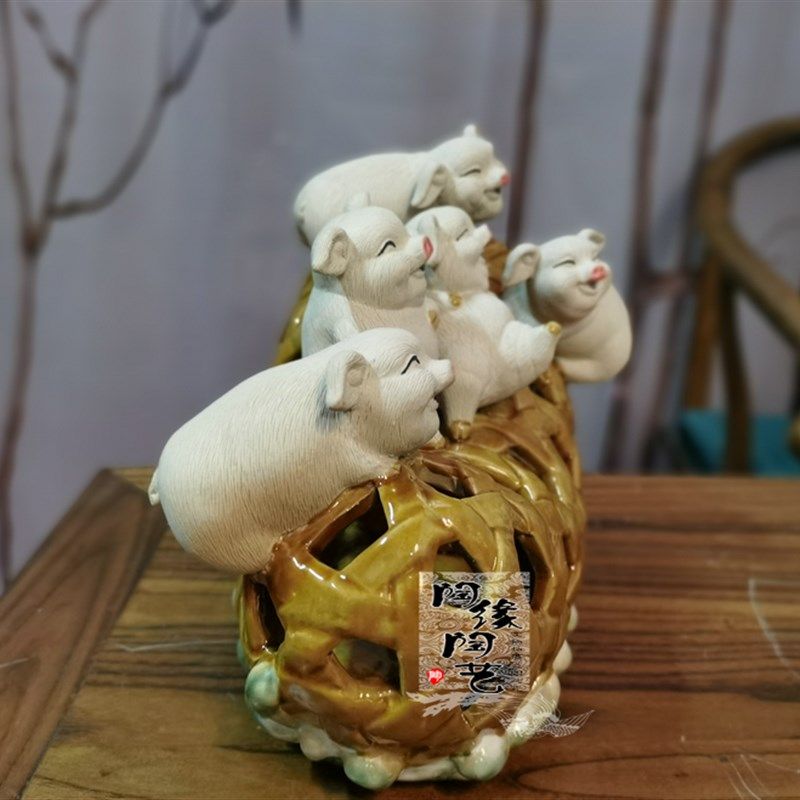 陶瓷工艺品 石湾公仔 猪笼入水 生肖 猪