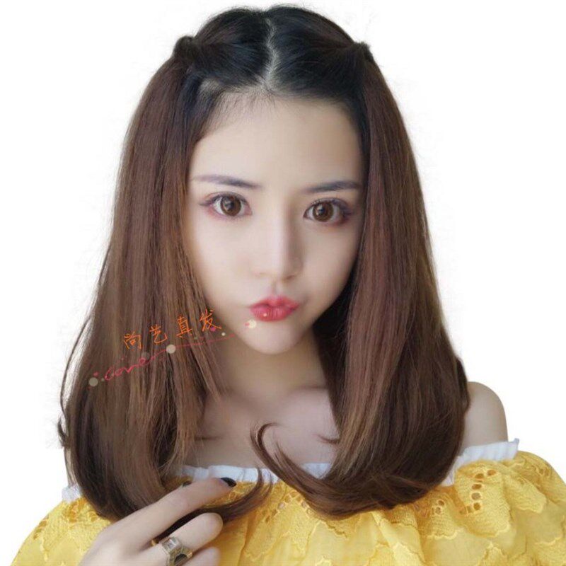 U型无刘海隐形无痕半头套真人发假发套女 梨花卷内扣中长直发短发