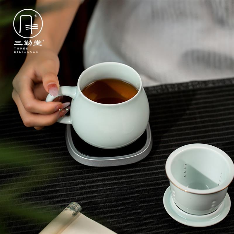 茶水分离马克杯过滤泡茶杯景德镇茶具个人女办公室带盖青瓷陶瓷杯