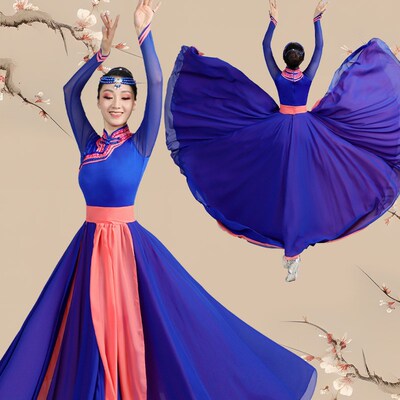 2024新款藏族蒙古舞蹈演出服装女成人夏季连衣裙大摆裙艺考练习裙