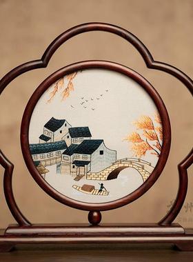 苏州绣花摆件中国风桌面装饰台面屏风高端民族风格客厅入口双面绣