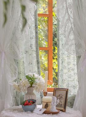 无打孔出租屋隔断门帘半帘白色蕾丝半遮光双层帘网帘凸窗窗帘