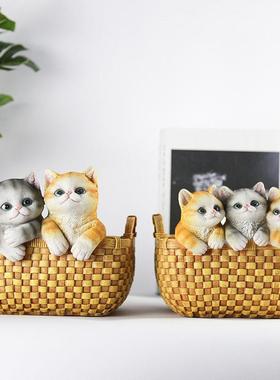 放钥匙收纳盒动物玄关创意客厅桌面摆件小猫摆件动物新中式装饰品