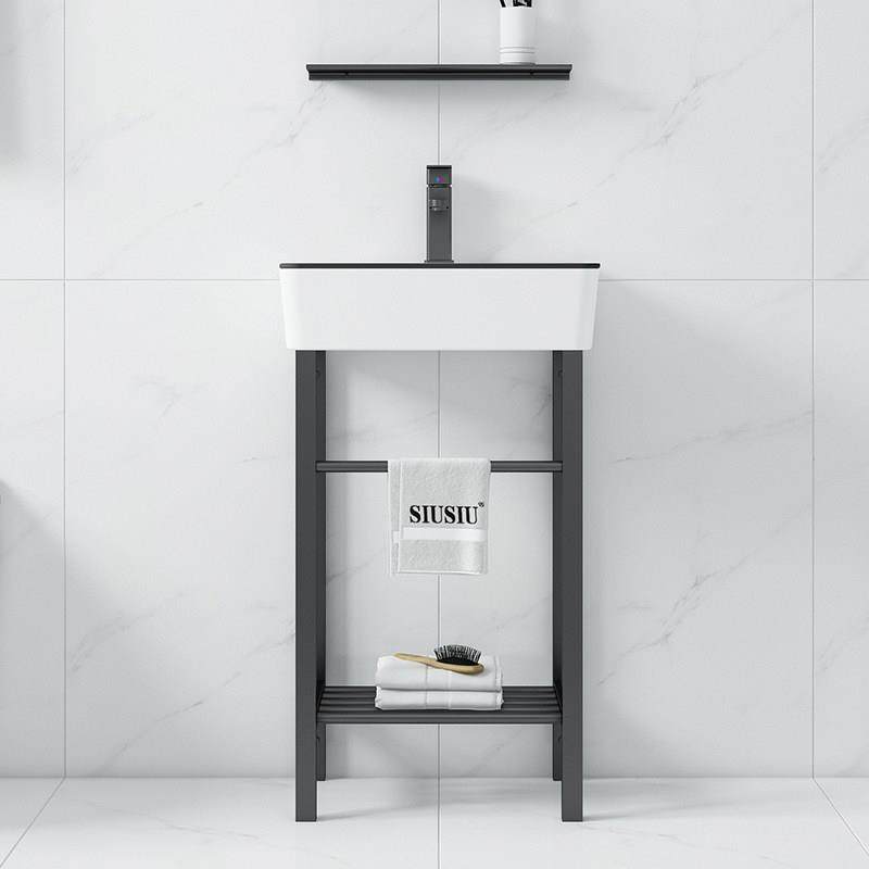 阳台落地式黑边不锈钢支架洗手盆一体陶瓷化妆室洗脸盆简约洗漱池,家装主材,盆、台一体成型式台盆,淘宝优惠券,粉丝福利购,淘宝优惠卷