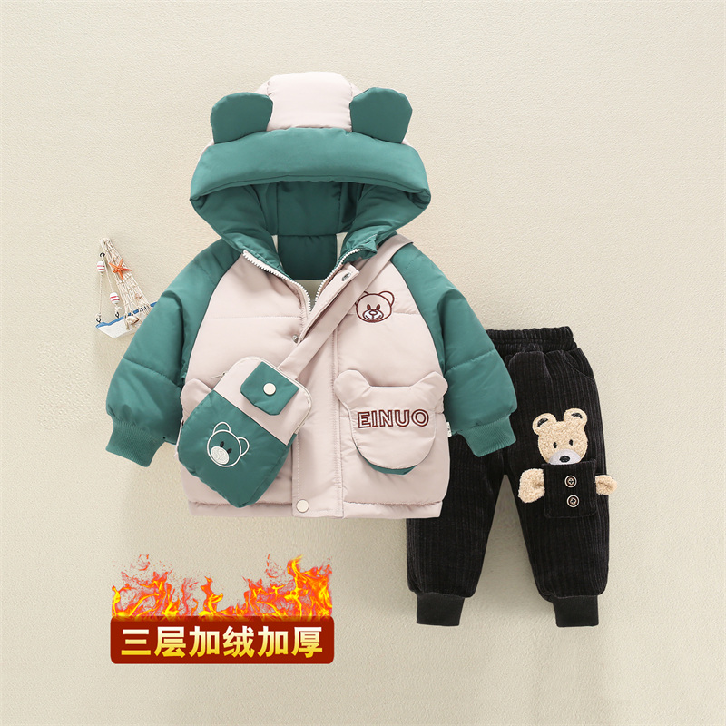 宝宝棉衣套装冬装新款婴儿1棉袄男童加绒加厚棉服冬季可Z爱外套3