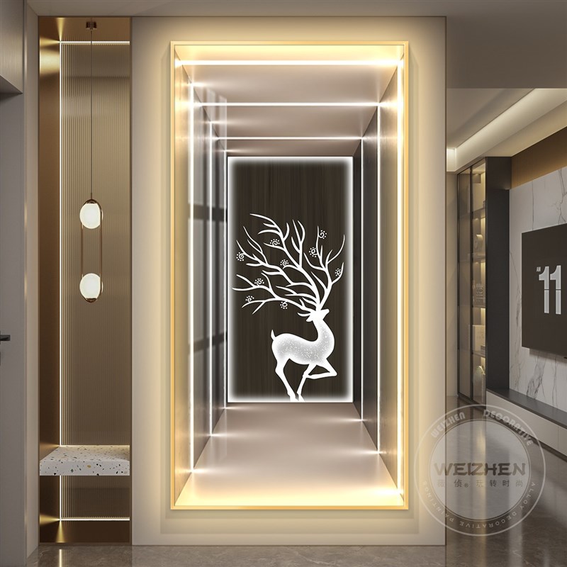 空间延伸光影玄关画几何建筑壁画走廊装饰晶瓷画带灯客厅挂画发光