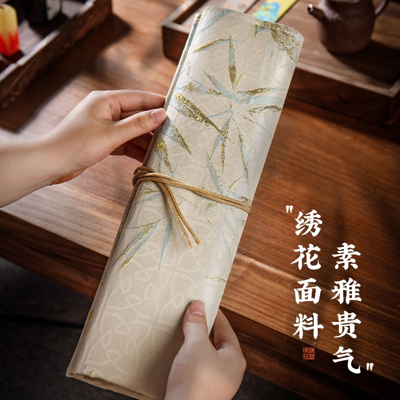 梅林笔庄毛笔笔帘便携书法毛笔卷竹笔帘彩色布艺学生笔袋毛笔书画