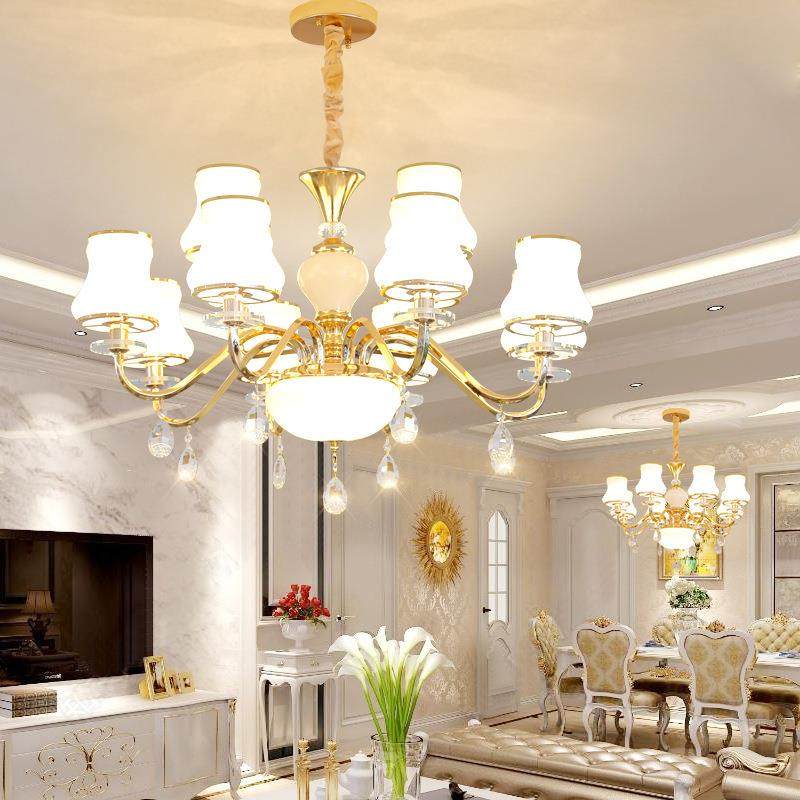 欧式吊灯客厅奢华大气金色水晶吊灯8头卧室led餐厅饭桌灯具简欧