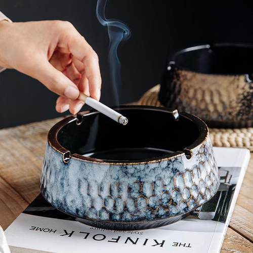 OF9D陶瓷大号烟灰缸家用客厅卧室轻奢饰品复古个性摆件防飞灰