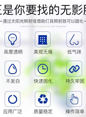 UV无影胶粘玻璃和金属水晶亚克力板的专用快干无痕强力胶无影胶水