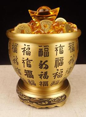 百福黄铜米缸摆件招财聚宝盆聚财家居办公室玄关装饰乔迁送礼礼品