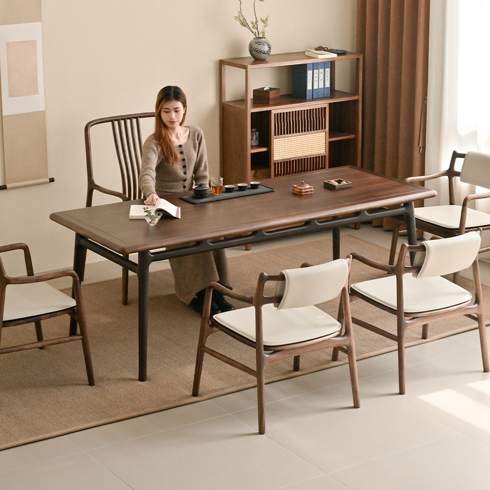 新中式大茶桌茶台黑胡桃木色设计师款工作台办公室实木茶桌椅组合,住宅家具,家用茶台/茶桌,淘宝优惠券,粉丝福利购,淘宝优惠卷