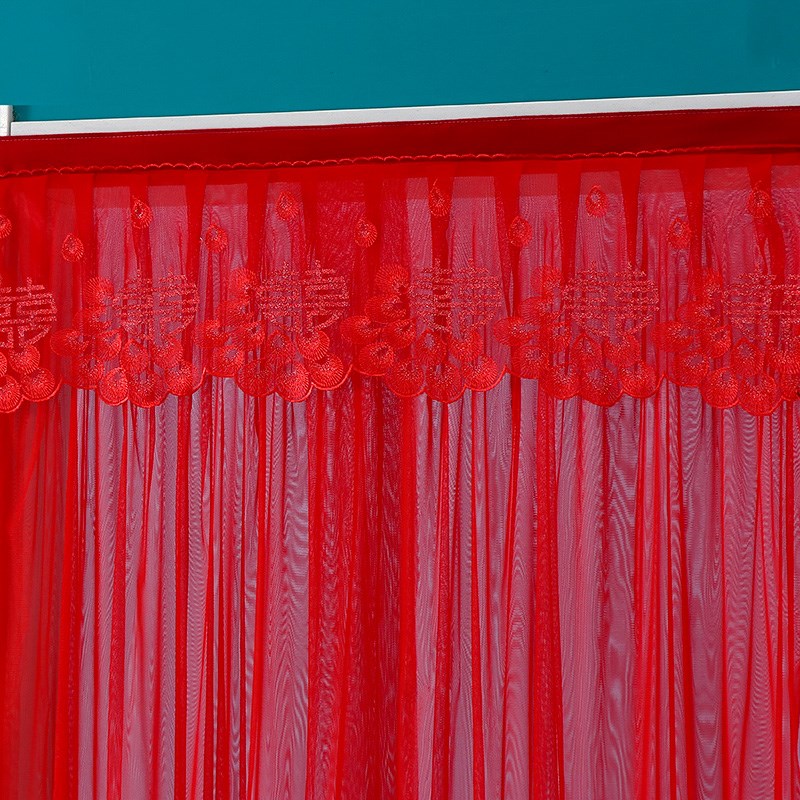 门帘隔断帘家用蕾丝挂帘半帘喜庆红色结婚双层纱帘子免打孔遮挡帘