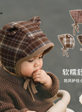 宝宝帽子冬季加厚婴儿0-1岁可爱小耳朵胎帽新生儿护囟门