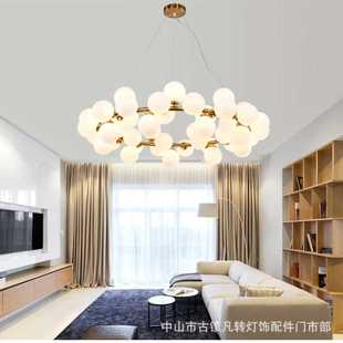 简约咖啡厅软装 北欧创意个性 艺术大气LED白色玻璃球后现代吊灯