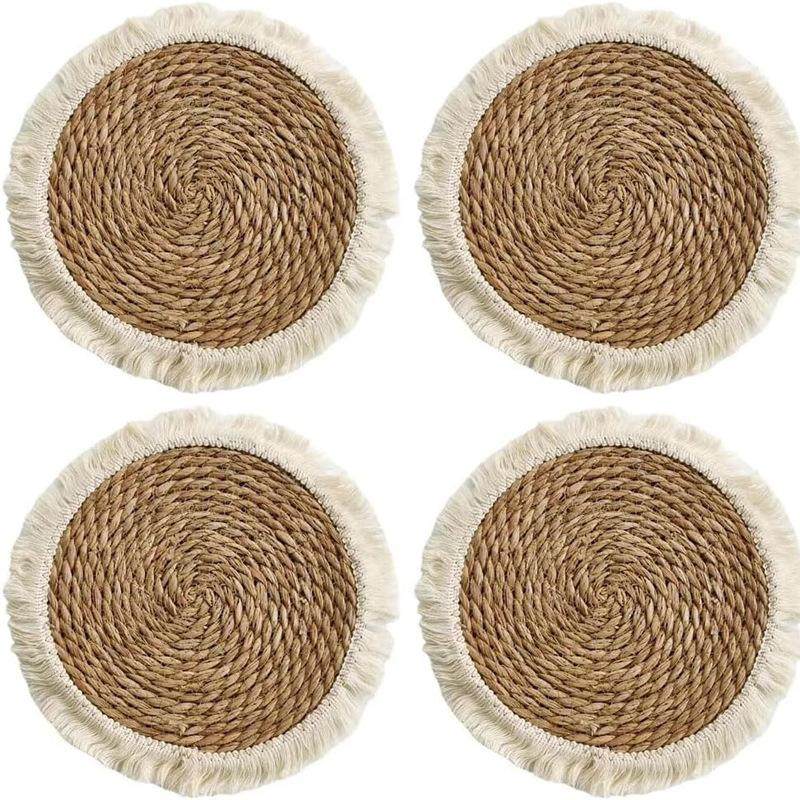 带花边蒲草餐垫草编餐垫锅垫隔热垫纯手工编织日式砂锅隔热垫圆形,餐饮具,餐垫,淘宝优惠券,粉丝福利购,淘宝优惠卷