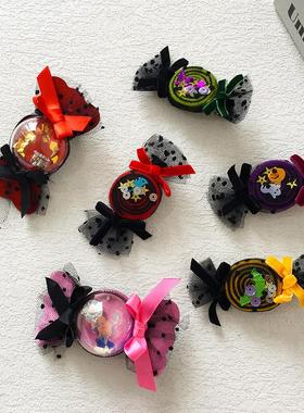 新品波点黑色网纱糖果发夹万圣节发光头饰结发饰女童发箍可爱