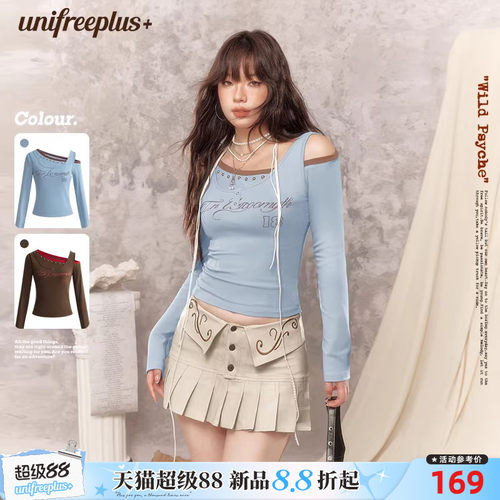 UNIFREEPLUS大码辣妹斜肩长袖T恤