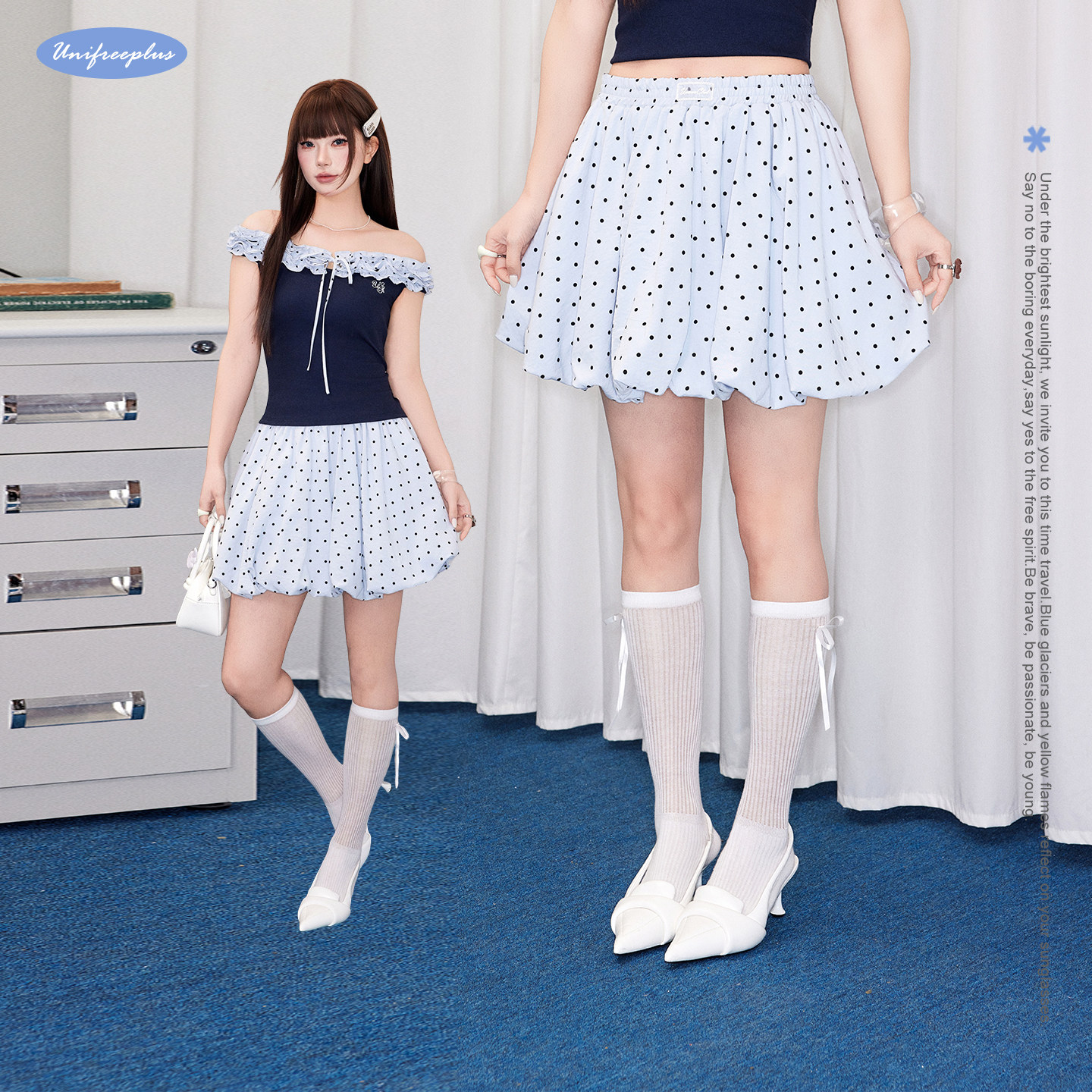 UNIFREEPLUS【超蓬泡泡褶·黑糖珍珠裙】大码短裙花苞裙半身裙