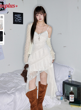 【明星同款】UNIFREEPLUS大码音乐节蕾丝不规则显瘦吊带连衣裙