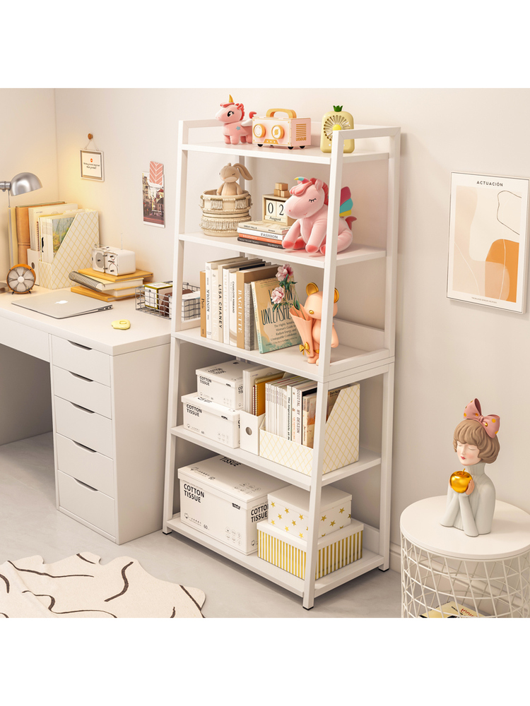 ins风书架置物架落地卧室家用多层储物收纳展示客厅铁艺梯形架子