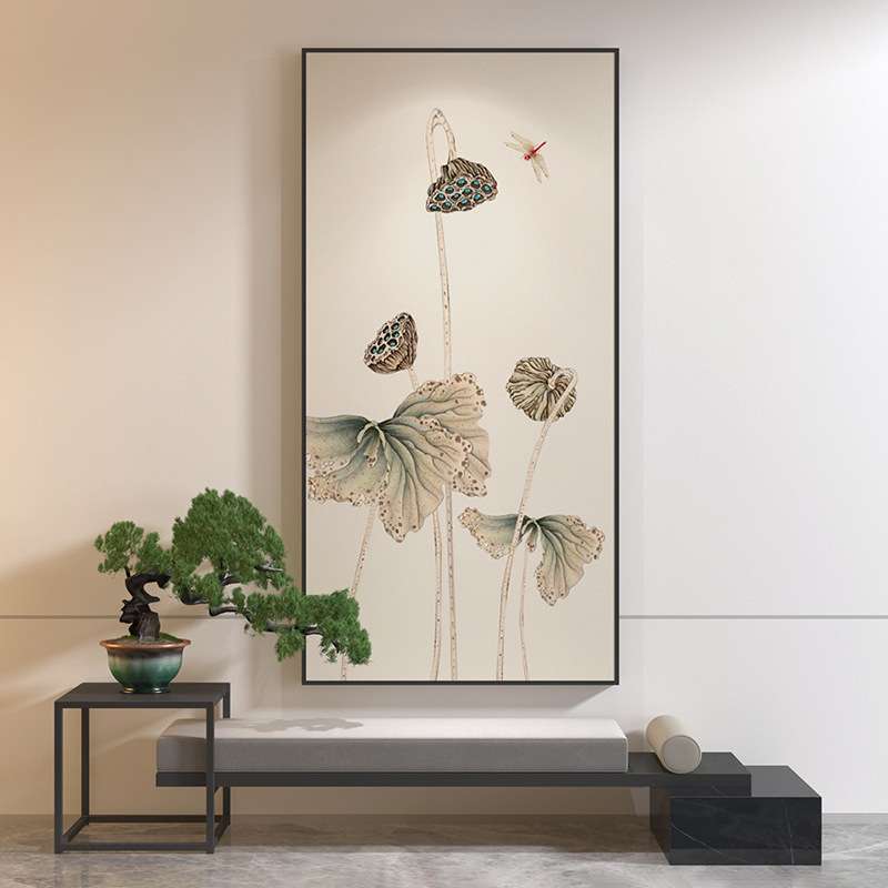 新中式禅意荷花中国风酒店民宿卧室玄关客厅装饰画壁画方形挂画图片