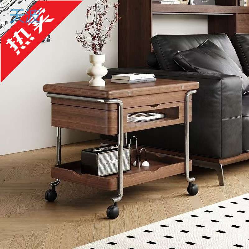 dnd焦糖中古小推车客厅家用可移动折叠带轮升降可移动小推桌茶几